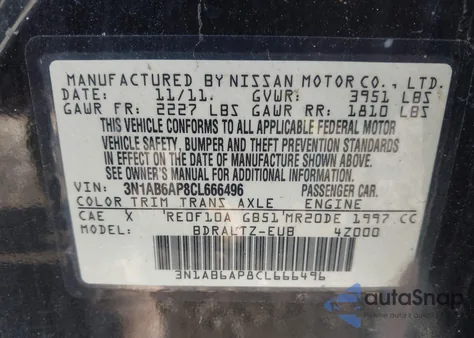 2012 Nissan Sentra 2.0 S from USA, damaged, VIN 3N1AB6AP8CL666496